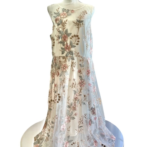 Adrianna Papell Women's Floral Embroidery Flared Dress, Pink Multi, Size 16 - Picture 3 of 7